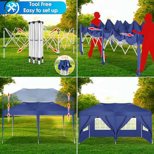COBIZI Canopy 10x20 Pop Up Canopy Tent with 6 Sidewalls Party Tents for Parties Weddings Backyard Waterproof Canopy Outdoor Commercial Canopy Event