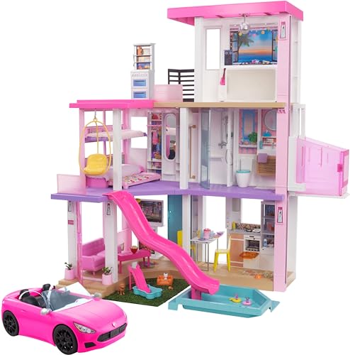 Barbie Dreamhouse (3.75-ft) 3-Story Dollhouse Playset with Pool & Slide, Party Room, Elevator, Puppy Play Area, Customizable Lights & Sounds
