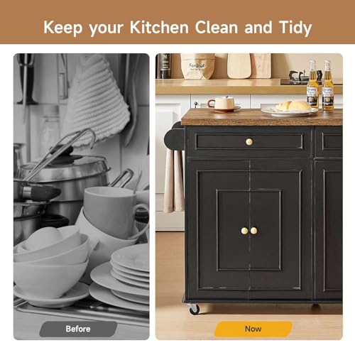 58" Mobile Kitchen Island, Kitchen Island Cart with Power Outlet, Island Table for Kitchen, Home Bar Carts with Storage
