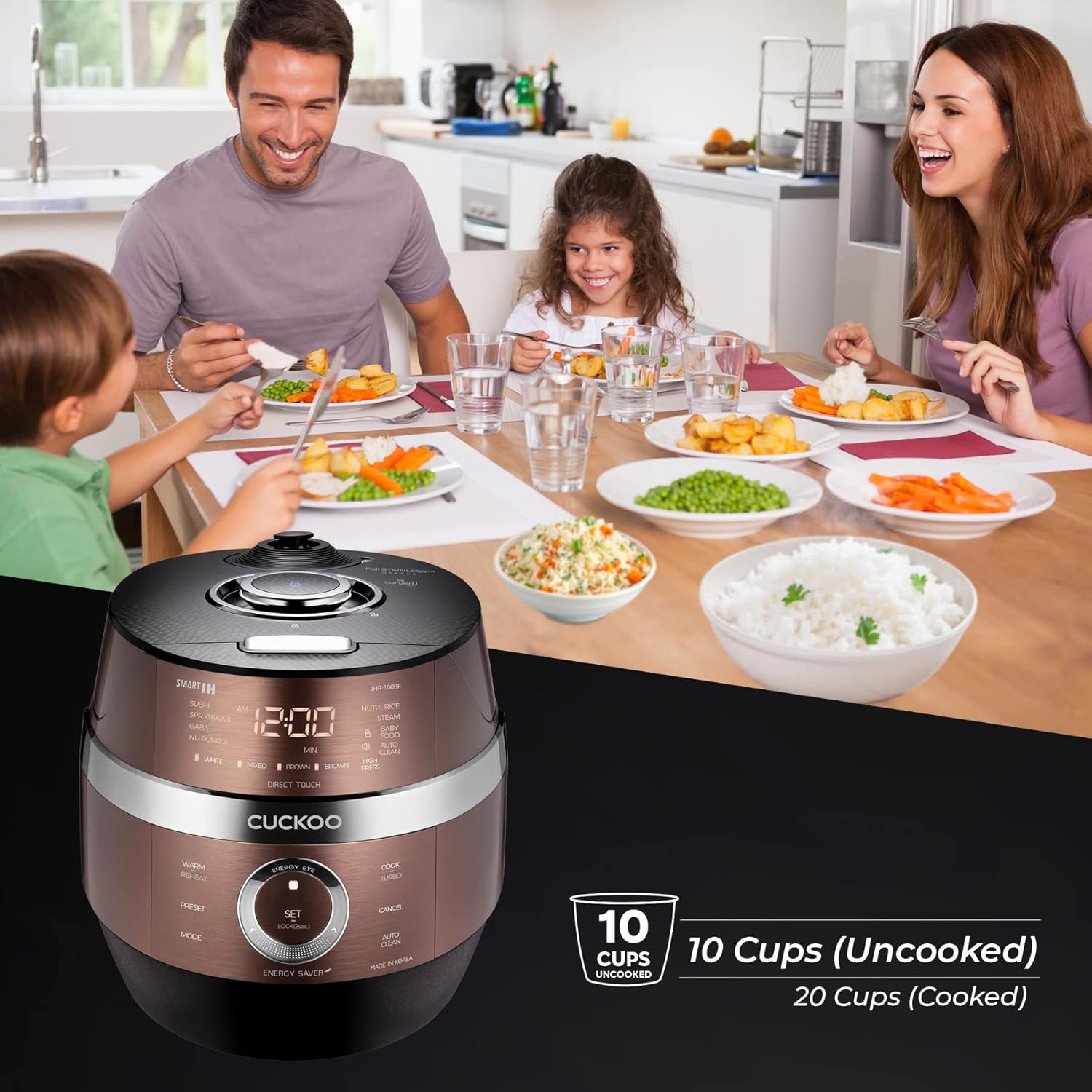 CUCKOO CRP-JHR1009F | 10-Cup (Uncooked) Induction Heating Pressure Rice Cooker | 19 Menu Options, Auto-Clean, Voice Guide