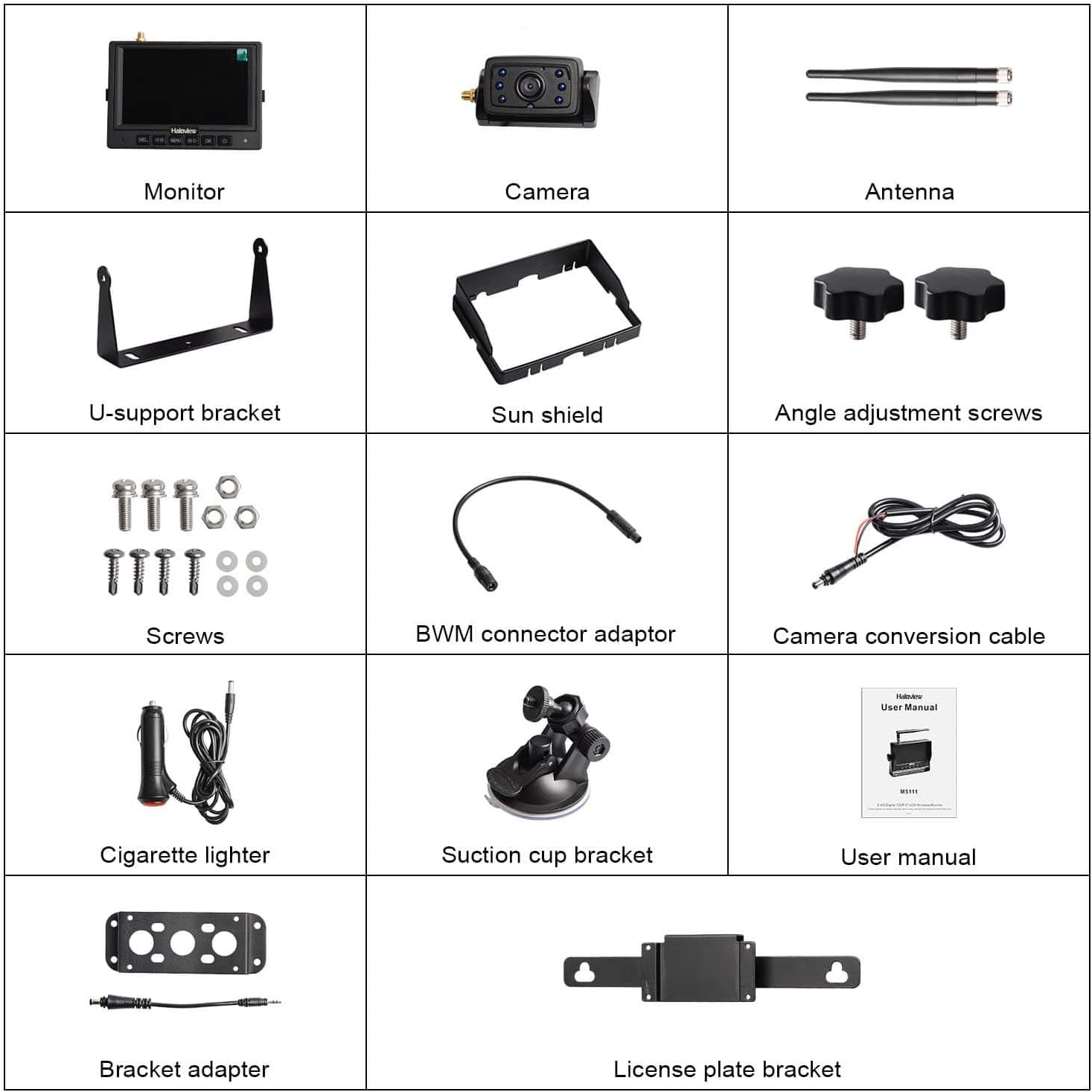 Haloview MC5111 5'' 720P HD Digital Wireless Backup Camera System 5'' LCD Rear View Monitor and IP69K Waterproof Reversing Built in DVR Kit for