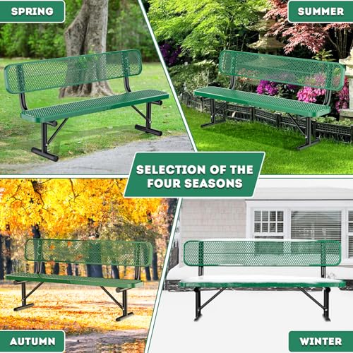 8FT Heavy Duty Park Bench with Back Portable Frame, Outdoor Metal Park Bench with Backrest, Steel Mesh Outdoor Bench for Garden, Lawn, Patio, Porch
