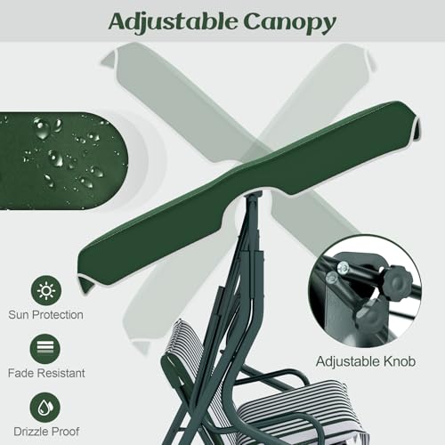Tangkula 3 Person Porch Swing, Patio with Removable Cushion & Powder-Coated Steel Frame, Outdoor Swing with Canopy for Porch, Backyard, Garden