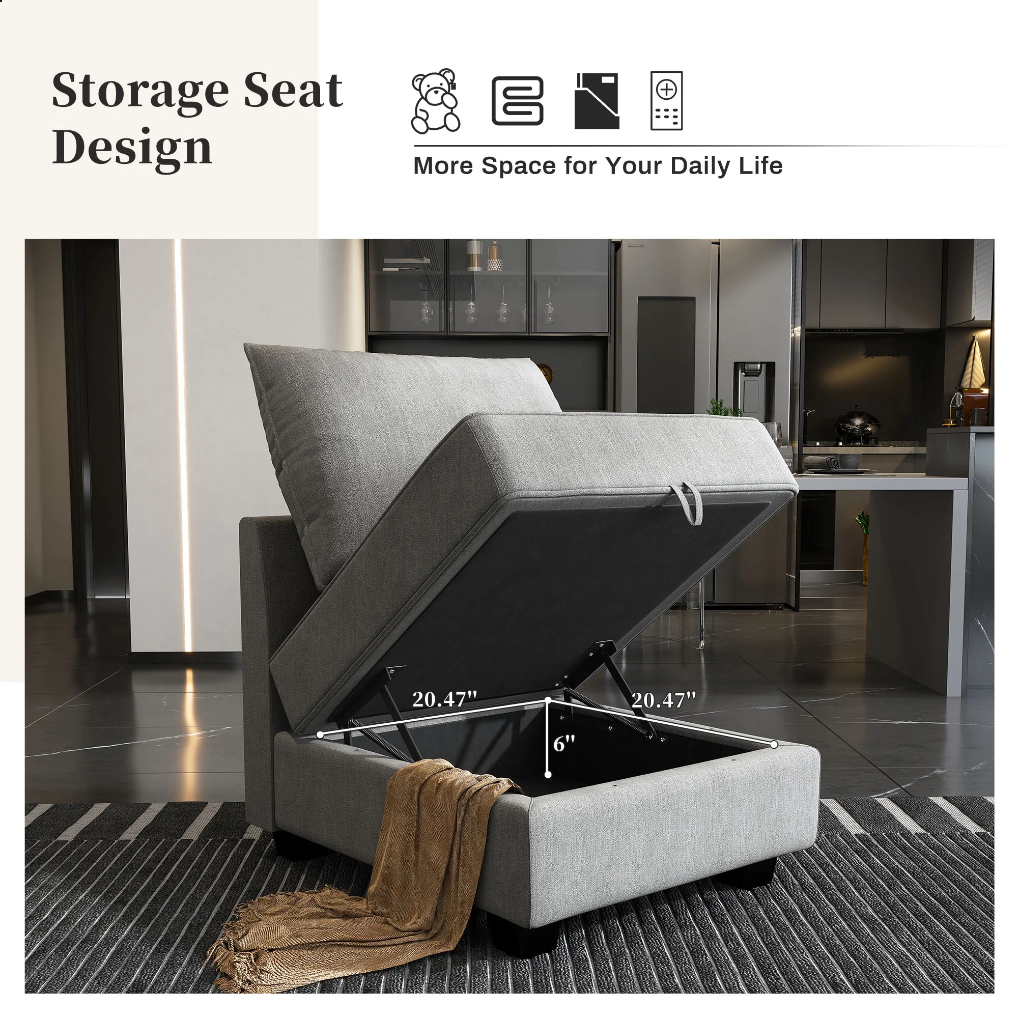 HONBAY Reversible Sectional Sofa Couch Set U Shaped Couch Sofa Sets for for Apartment/Living Room 8 Seats Sofa Sectional with Storage Ottomans, Grey