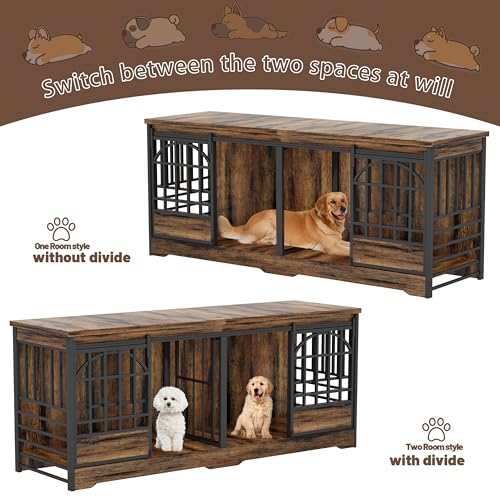 78 Inch Double Dog Crate Furniture, Extra Large Dog Kennel Indoor with Divider, Heavy Duty Dog Cage for 2 Dogs