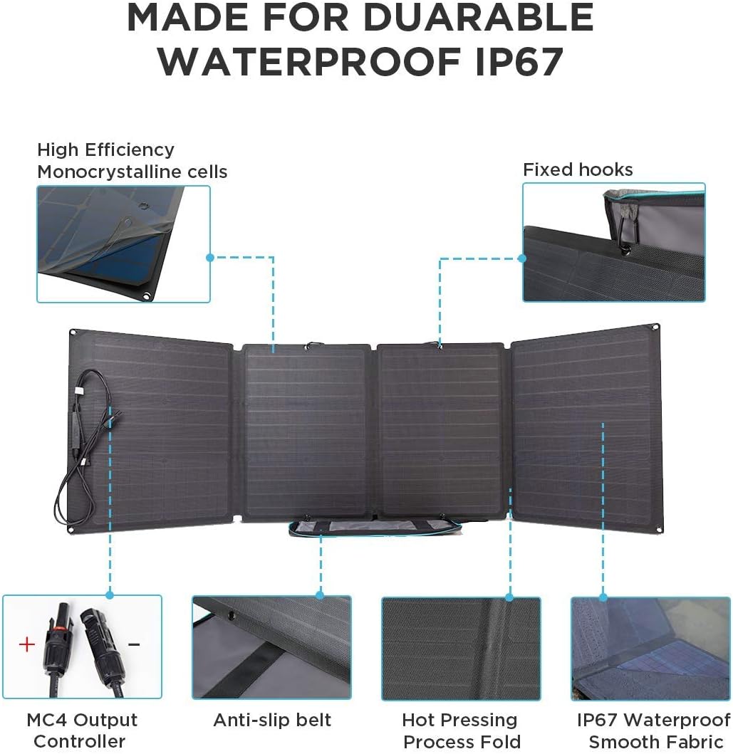 EF ECOFLOW 60W Foldable Solar Panel for Power Station, Portable Solar Charger with Adjustable Kickstand