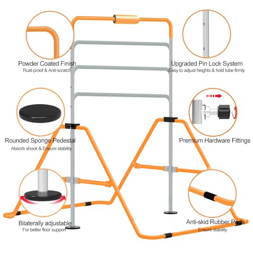 Expandable Gymnastics Bar for Kids, Adjustable Height Junior Training Kip Bar, Folding Gymnastic Horizontal Bars Monkey Bar