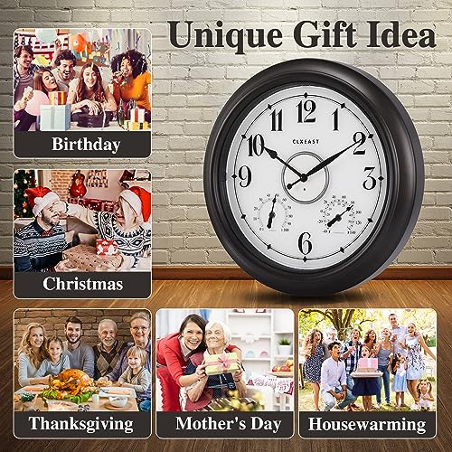 Illuminated Outdoor Clocks Waterproof 18 inch with Smart Sensor,Large Outdoor Clock with Thermometer & Hygrometer for Garden Patio Pool
