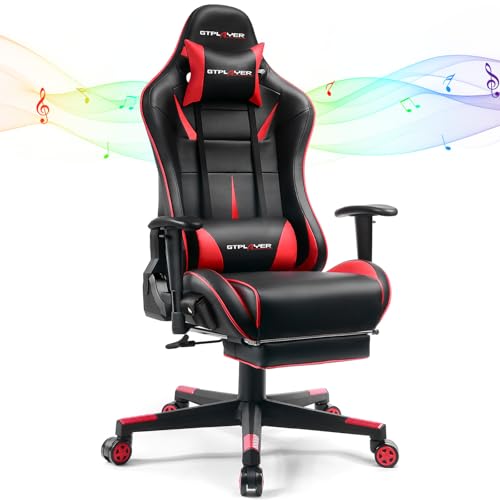 GTPLAYER Gaming Chair with Speakers, Video Game Chairs with Footrest, PC Gamer Chairs for Adults - Padded High Back Ergonomic Reclining Silla Gamer