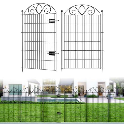 8 Panels No Dig Tall Garden Fence Panel – 48" H X 21' L Rustproof Metal Dog Fence Outdoor for Yard, Decorative Animal Barrier Fence for Pet