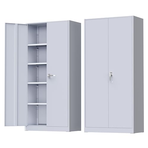 Greenvelly Metal Storage Cabinet, 72" Black Locking Storage Cabinets with Doors and 4 Shelves, Metal Cabinet for Garage Home Office, Classroom