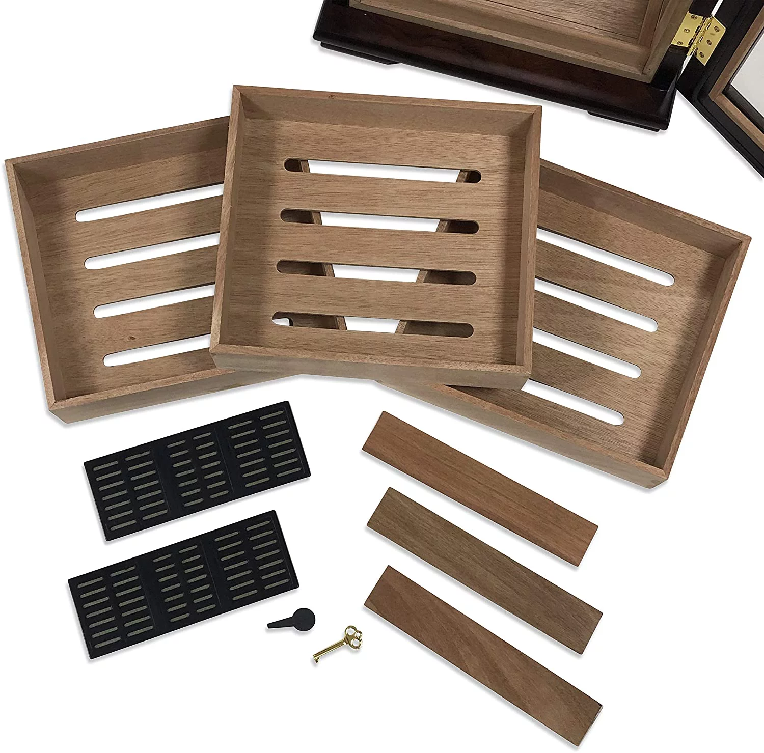 Prestige Import Group Milano Countertop Display Cigar Humidor with 4 Glass Sides & Angled Trays - Up to 125 Cigar Capacity - Finish: Dark Mahogony