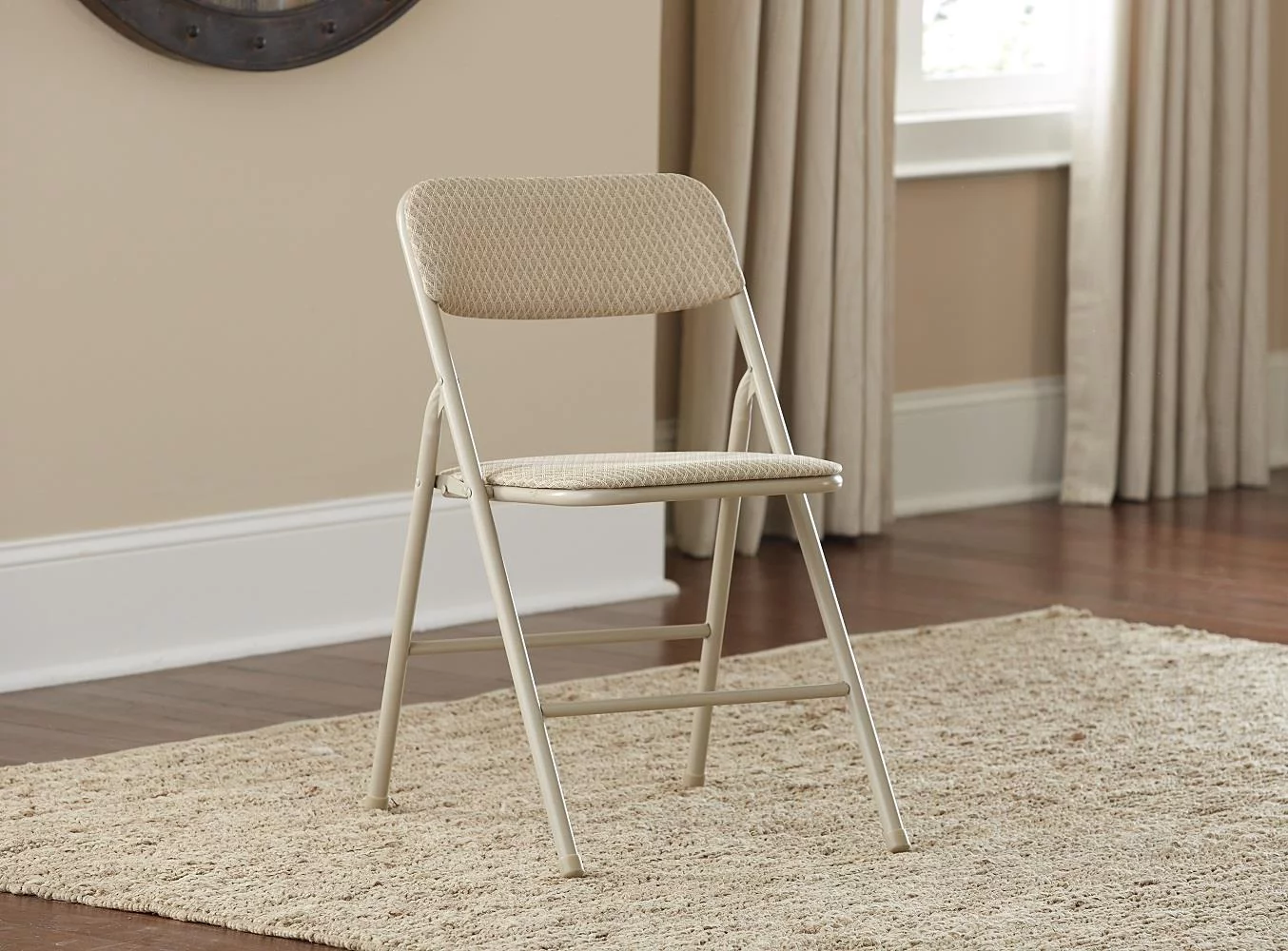 COSCO 5-Piece Folding Dining Set with Card Table and 4 Fabric Padded Chairs, Tan