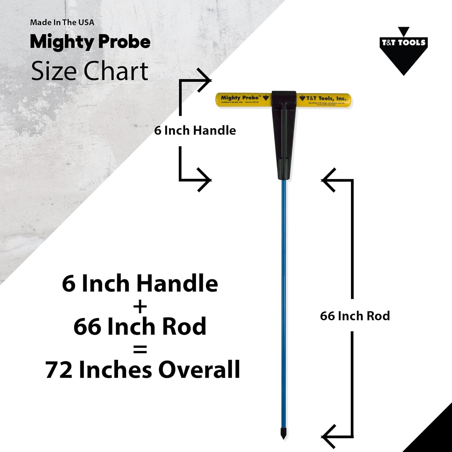 T&T Tools Mighty Probe Insulated Metal Soil Probe - 72-Inch Long Overall, w/ 7/16 Metal Hex Rod - Probing Rod, T-Handle Steel Rods, Landscaping Tools
