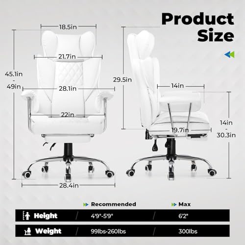 COMHOMA Big and Tall Office Chair, High Back Leather Gaming Chair with Footrest