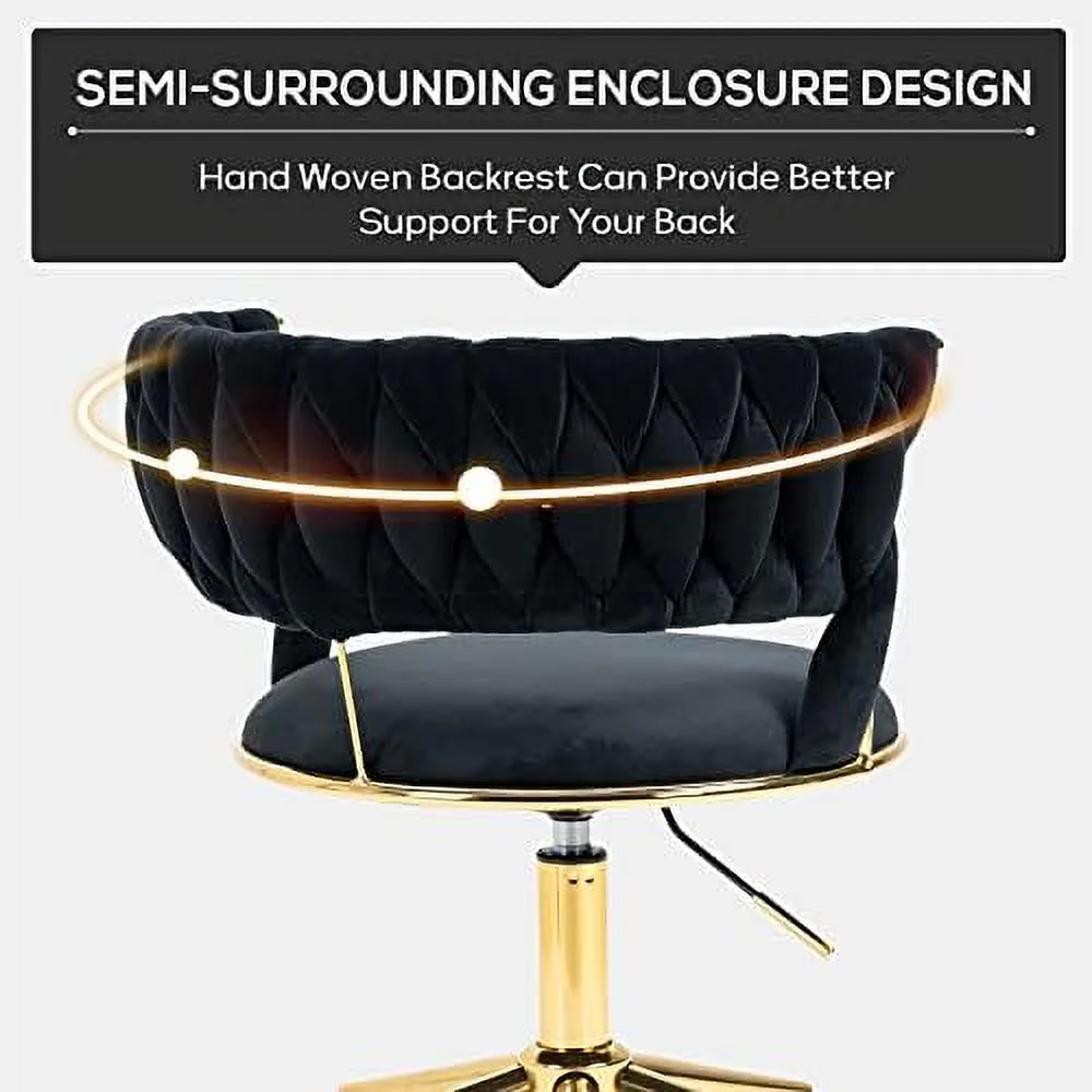 Velvet Office Desk Chair with Hand Woven Backrest  ° Swivel