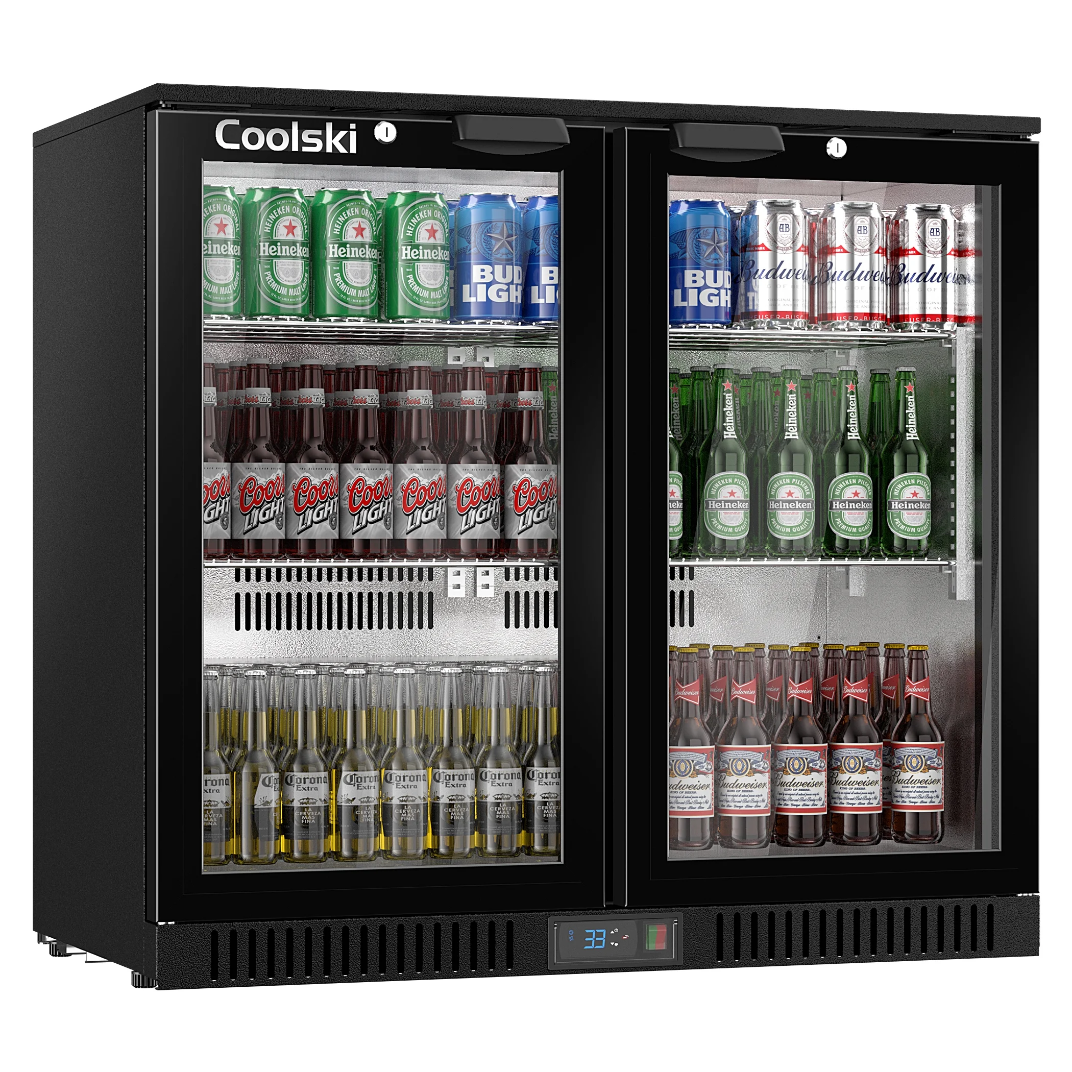 Coolski Back Bar Cooler Commercial Undercounter Refrigerator with 2 Glass Door