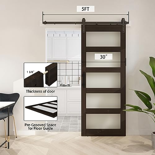 BARNSMITH 42in x 84in Glass Barn Door with 7FT Sliding Door Hardware Kit Included & Handle