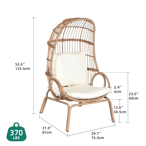 YITAHOME Outdoor Narrow Egg Chair, Patio Wicker Basket Chair with 370lbs Capacity Indoor Egg Chairs with Stand & Cushion Cocoon Chair for Bedroom