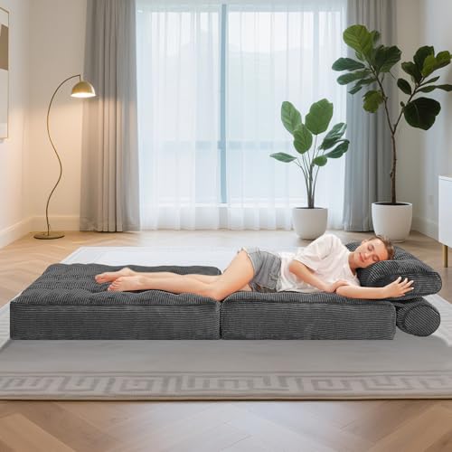 HABUTWAY Folding Sofa Bed, Convertible Sleeper Chair Bed w/Dual-Pillow & Handle, Foldable Floor Sofa Lounge w/Back Support for Living Room, Bedroom