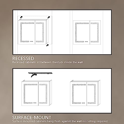 Lighted Medicine Cabinet with Mirror, 36" x 30" LED Medicine Cabinet Mirror for Bathroom with Built-in High-Power Outlet, Stepless Dimming & Defog