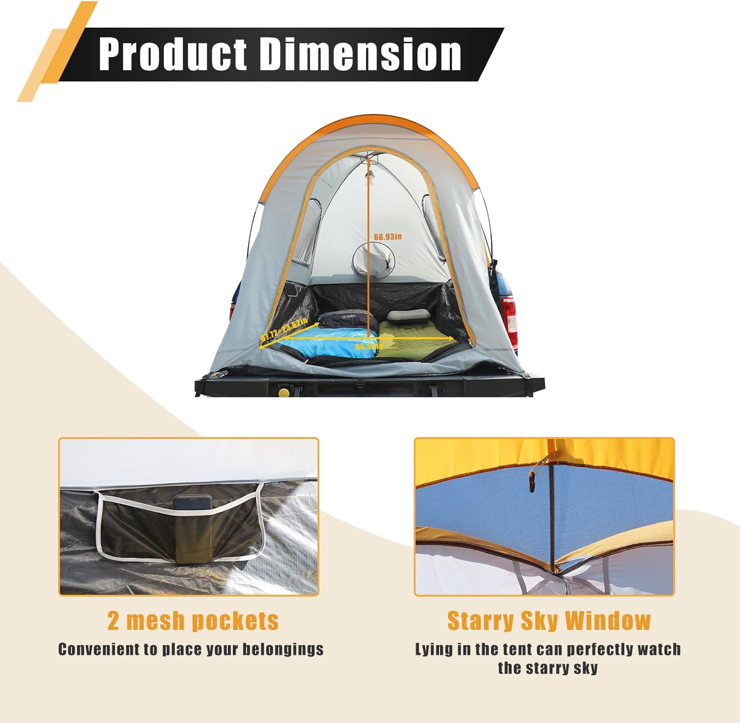 AUTOWIKI Pickup Truck Bed Camping Tent fit for Silverado Ford Toyota Tundra Truck Bed Tent for 5.5-5.8ft Full-Size Bed Compact Truck Tent Bed with