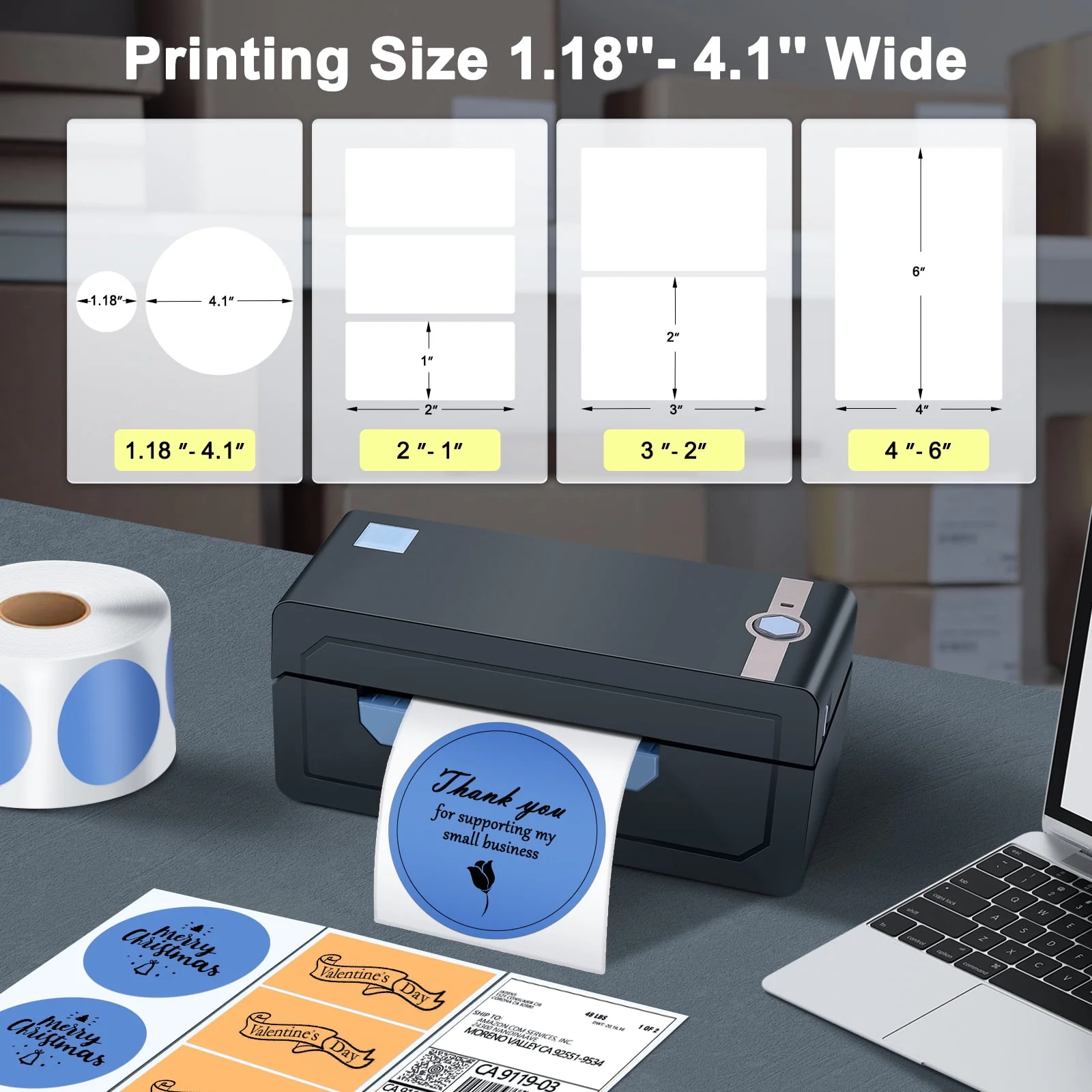 JADENS Thermal Label Printer, 4''x6'' Bluetooth Label Printer for Shipping Packages, Compatible with Windows Smartphone