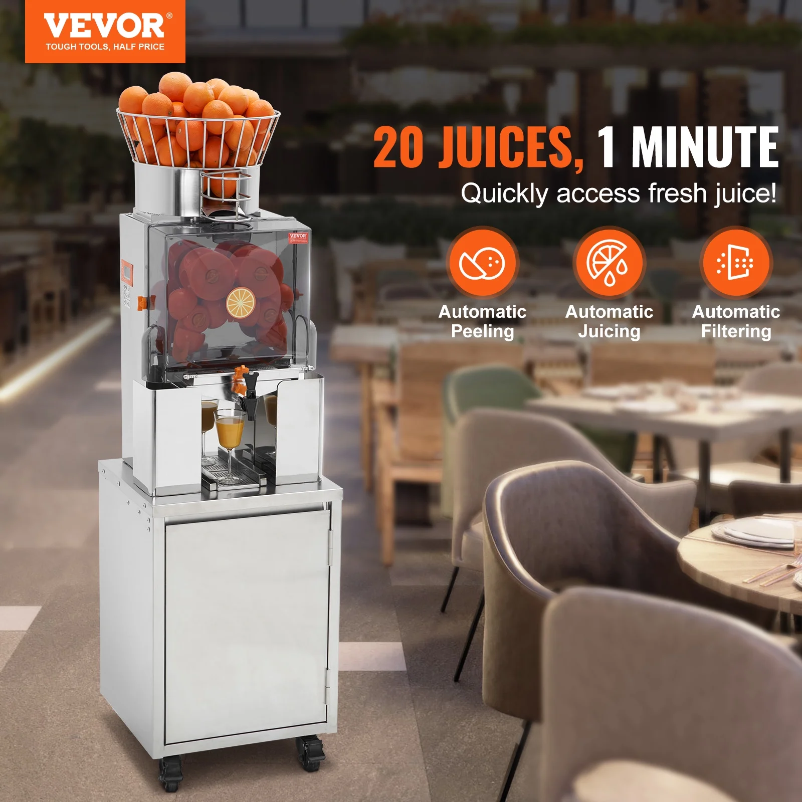 SKYSHALO 120W Commercial Orange Juicer Machine Automatic Juice Squeezer Extractor