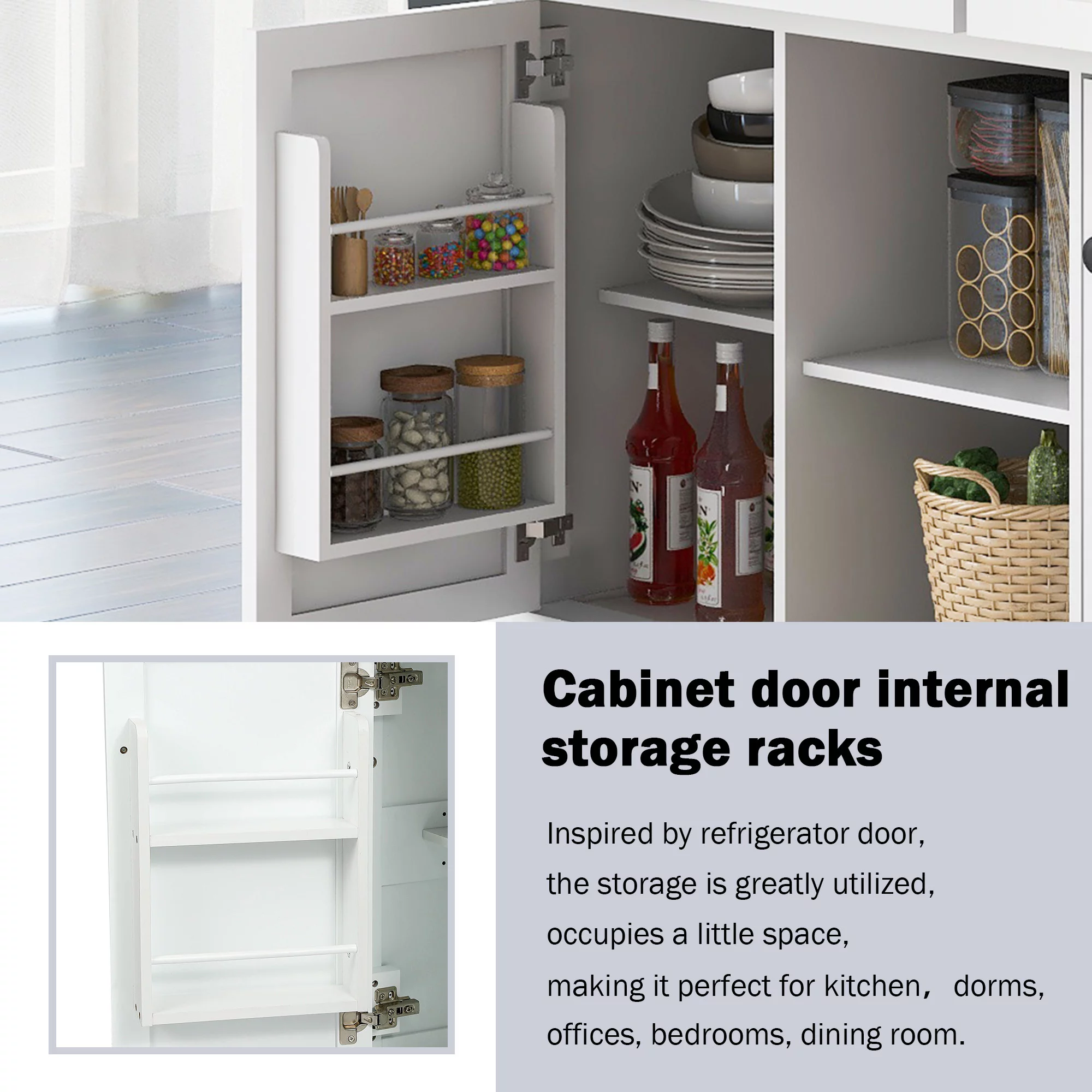 EUROCO 53.1" Kitchen Islands with Storage, Kitchen Island Cart with Rubber Wood Drop Leaf,Cabinet door internal storage racks,5 Wheels,3 Drawers,White
