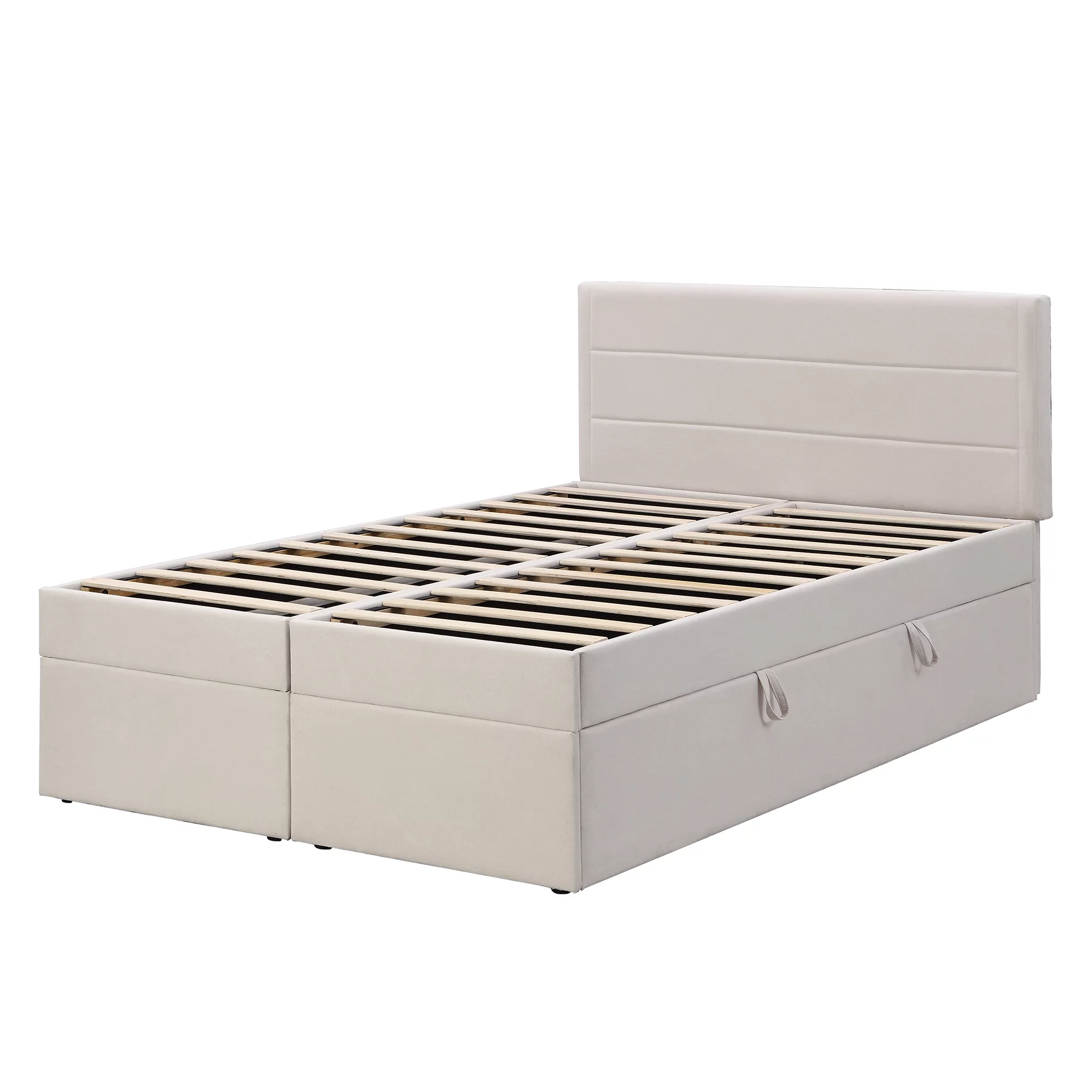 Euroco Full Size Lift-up Upholstery Platform Bed with Storage Underneath for Kids Teens Adults, Easy Open and Close for Storage, Beige
