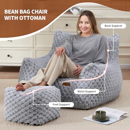 Big Bean Bag Chairs for Adults Cozy Giant Bean Bag Sofa Chair, Gaming Bean Bag Chairs with Foot Rest, Lounge Comfy Chair Indoor for Bedroom