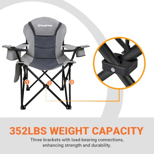 KingCamp Oversized Camping Folding Chair, Heavy Duty 450 LBS with Lumbar Support, Padded Outdoor Chair with Cup Holder
