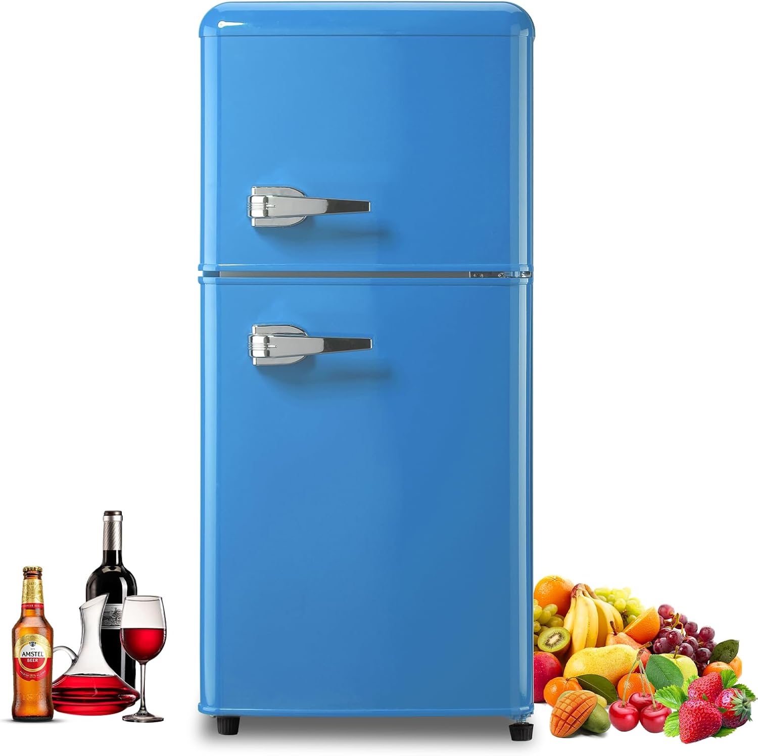 Mini Refrigerator with Freezer 3.5 Cu.Ft, Small Refrigerator with 7 Settings Temperature, Adjustable Shelves, 2 Doors, Low Noise