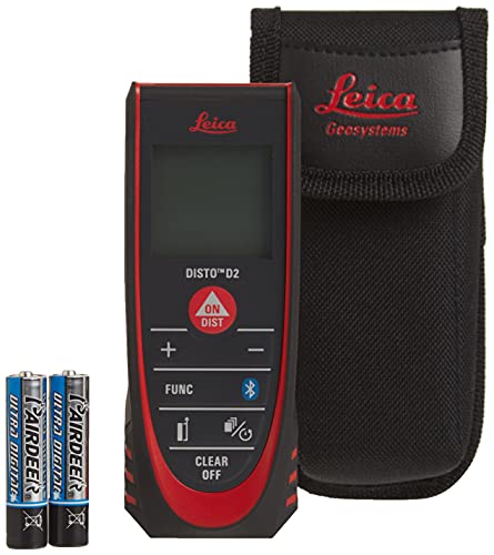 Leica Geosystems DISTO D2 New 330ft Laser Distance Measure with Bluetooth 4.0, Black/Red, 1.7 x 1 x 4.6 inches