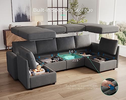 LINSY HOME Modular Sectional Sofa, Convertible U Shaped Sofa Couch with Storage, Memory Foam, Modular Sectionals with Ottomans