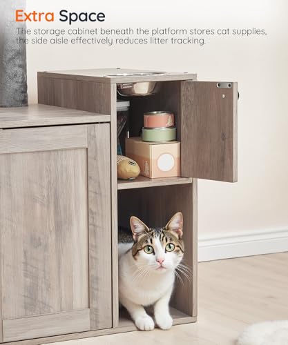 HOOBRO Cat Tree with Litter Box Enclosure, 68.9" H Cat Tower with Food Bowl and Storage, Hidden Litter Enclosure Furniture