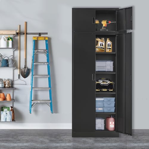 Metal Storage Cabinet, 72" H x 36" W x 18" D Locking Cabinet with Adjustable Shelves, Steel Storage Cabinets for Garage, Home, Office, Pantry (White)