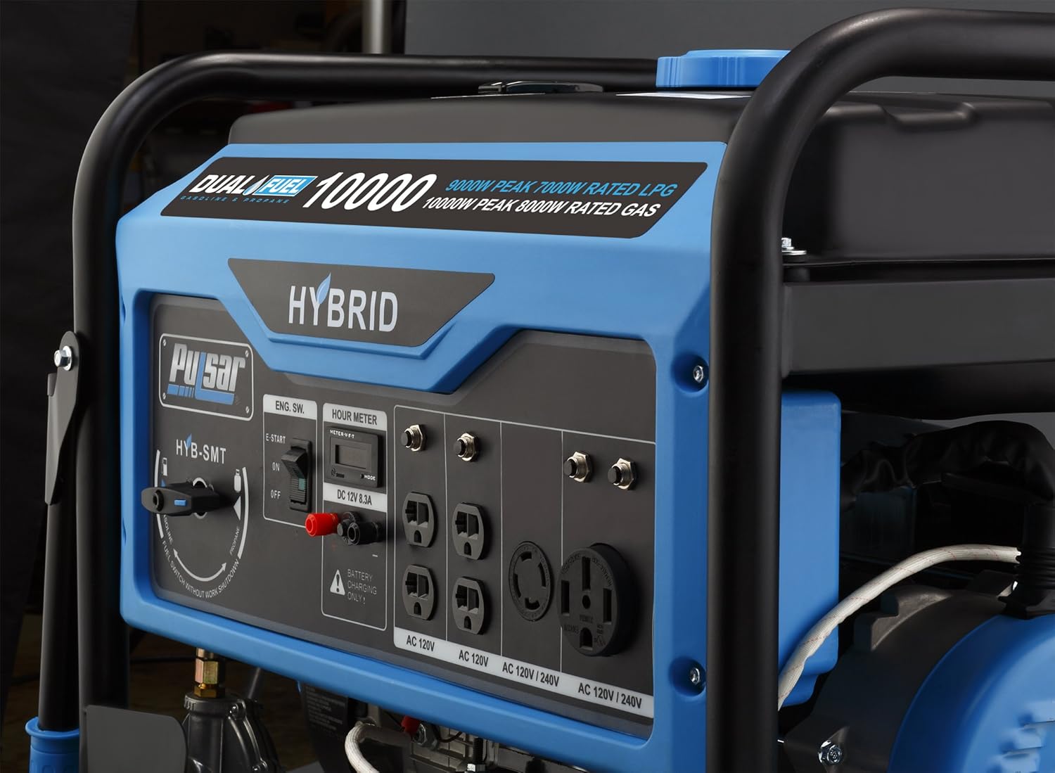 Pulsar PG10000B16 Portable Dual Fuel Generator-8000 Rated 10000 Peak Watts-Gas & LPG Electric Start-Switch-&-Go Build in, RV Ready-CARB Compliant, 10