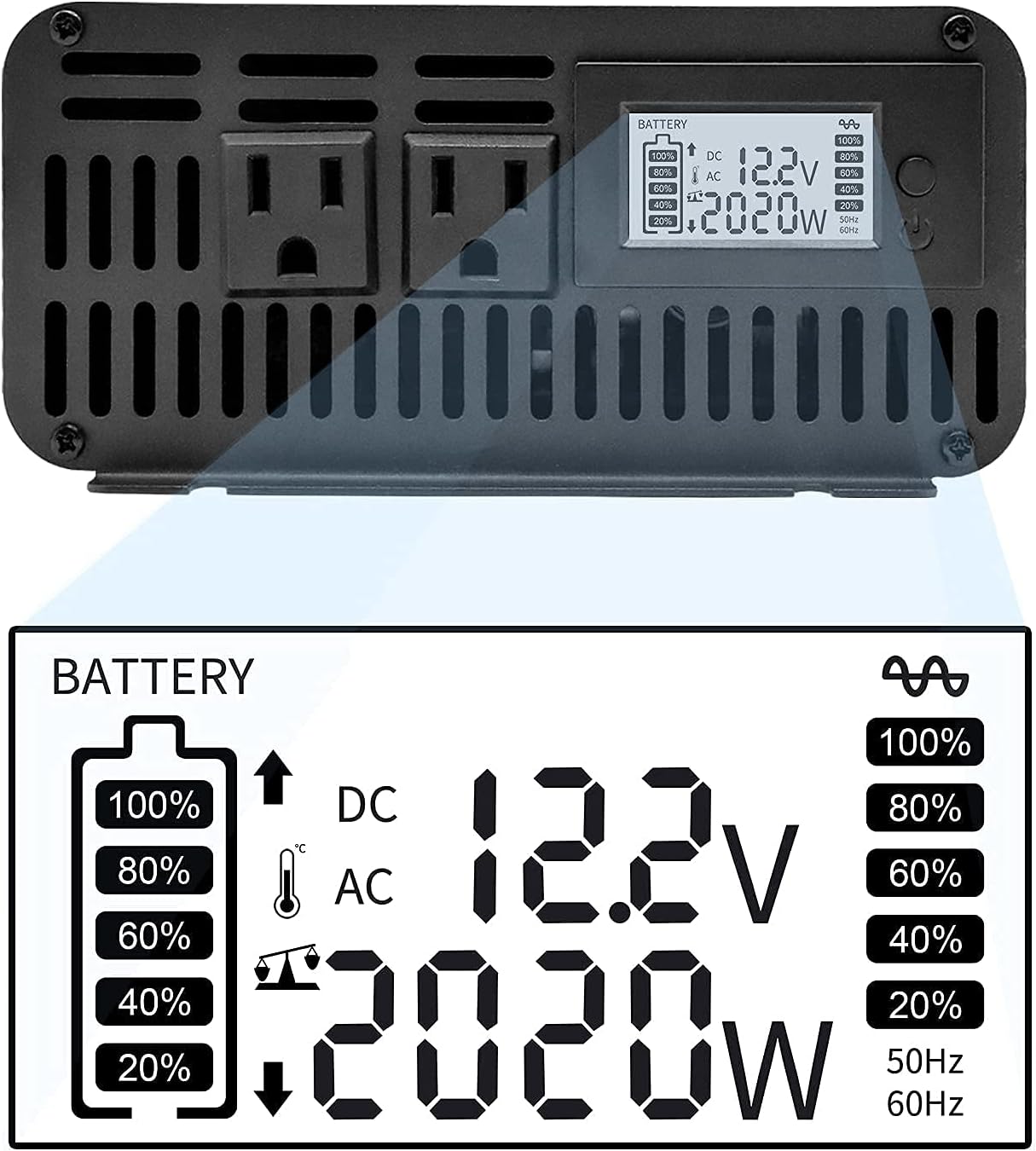 DATOUBOSS 3000W Power Inverter 6000W Peak Pure Sine Wave Inverter 12V DC to 110V AC with Dual AC Outlets & LED Display Car Converter(3000W 12-110V)