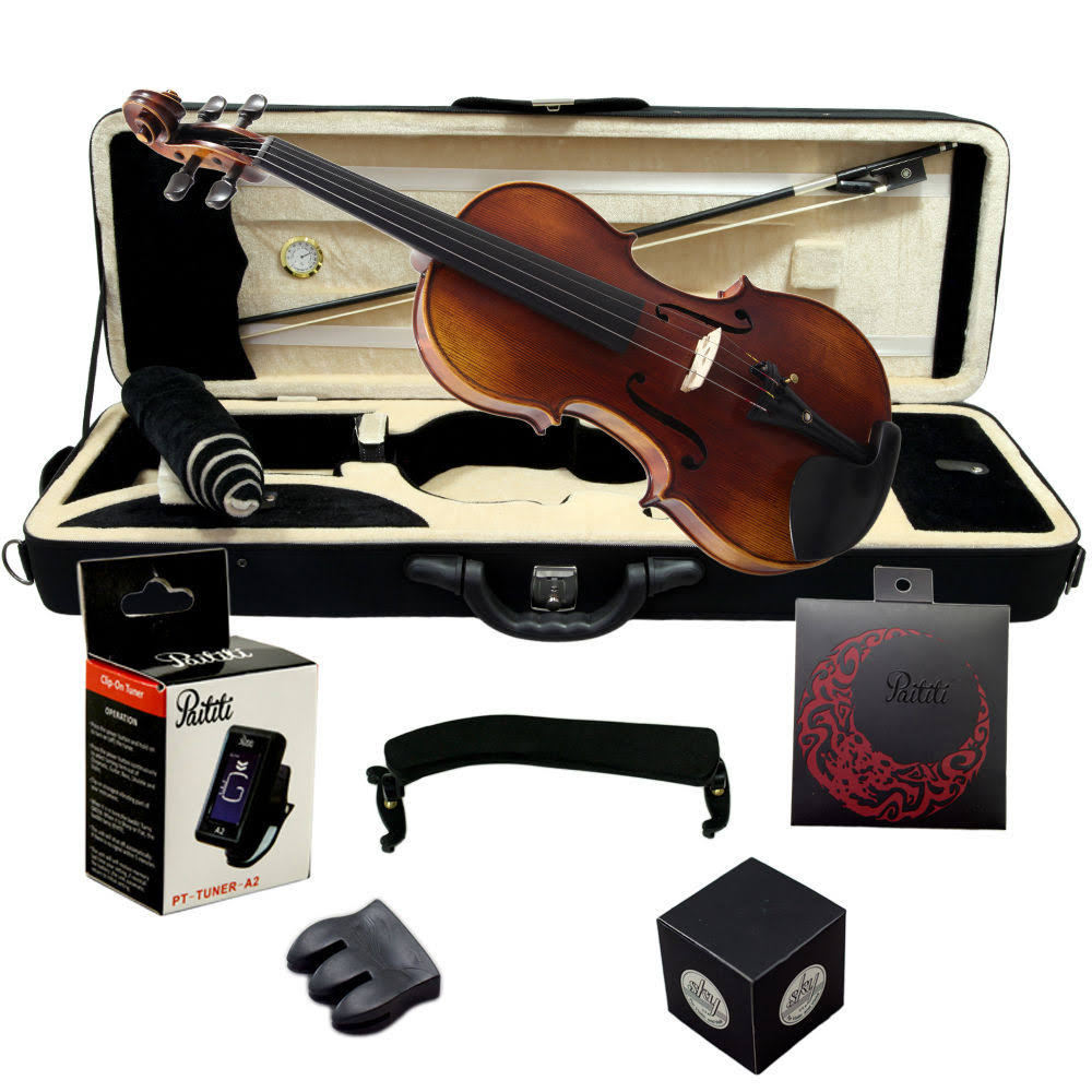 Sky 4/4 Full Size Skyvnsh100 Premium Hand Carved Ebony Fitted Violin Outfit, Beige