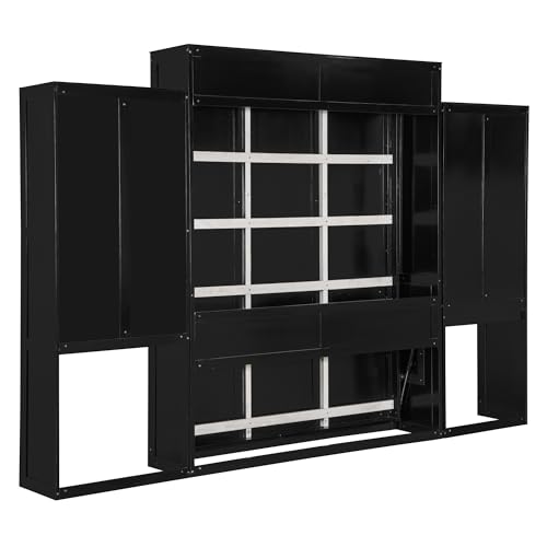 SOFTSEA Queen Size Murphy Bed with Desk and Storage, Wood Queen Wall Bed Frame with Vanity & Shelves, Space-Saving for Guest Room, Bedroom or Office