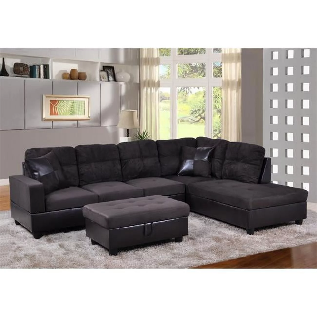 Ponliving Furniture LF105B Avellino Right Hand Facing Sectional Sofa, Dark Chocolate - 35 x 103.5 x 74.5 in. - Radiant Selections