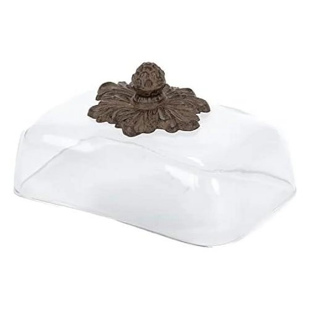 Cream Ceramic Butter Dish With Metal Work In Acanthus Leaf Design