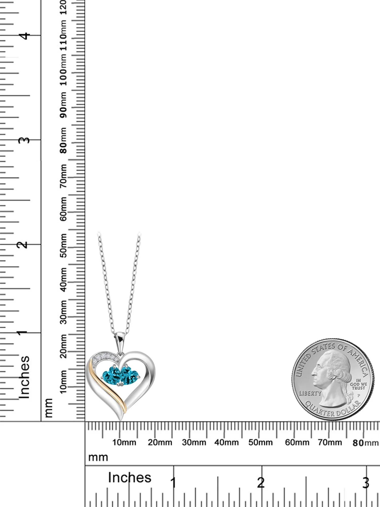 Gem Stone King 925 Silver and 10K Yellow Gold Heart Shape Lab Grown Diamond Pendant Necklace for Women with London Blue Topaz (1.13 Cttw