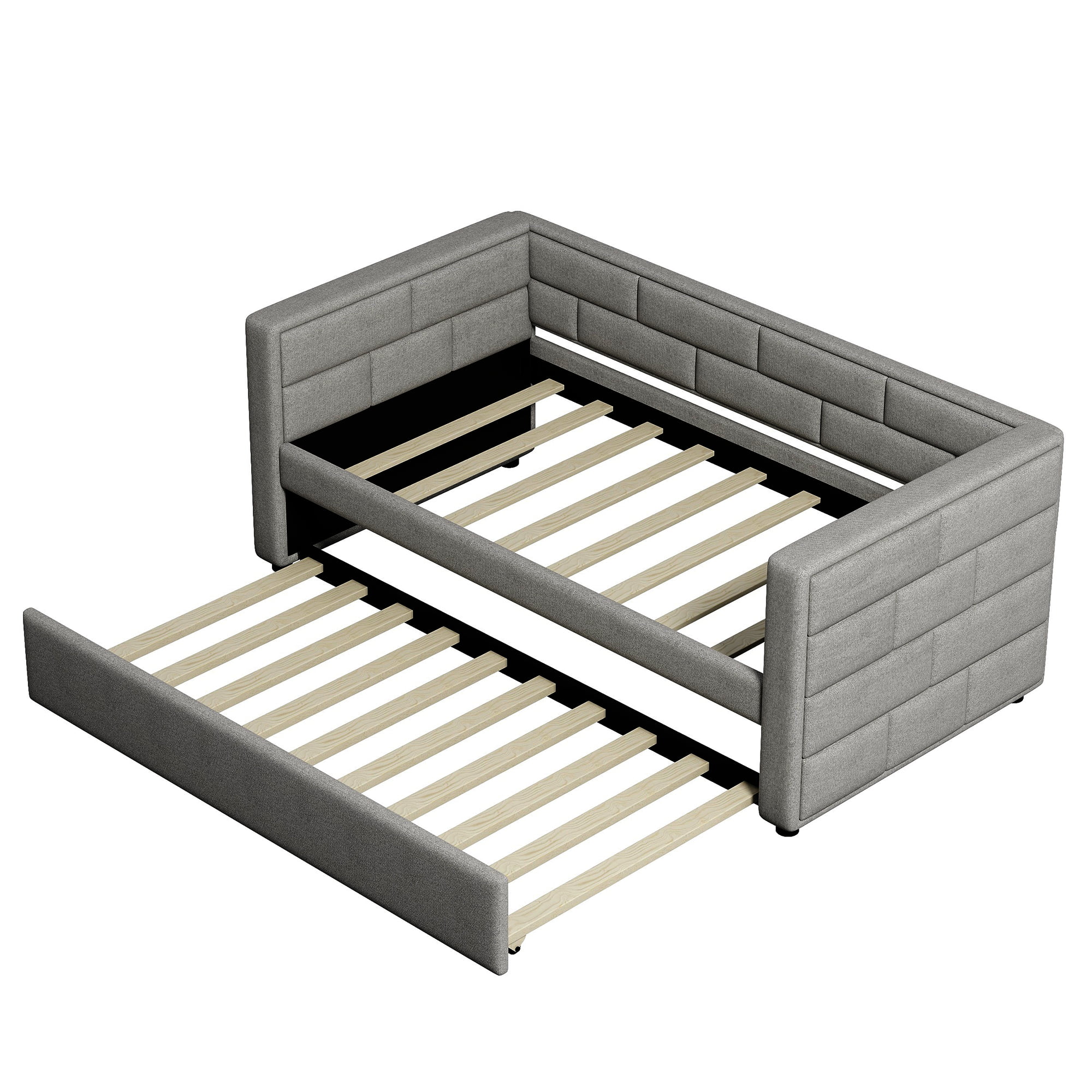 Euroco Modern Wood with Trundle Daybed, Twin, Gray