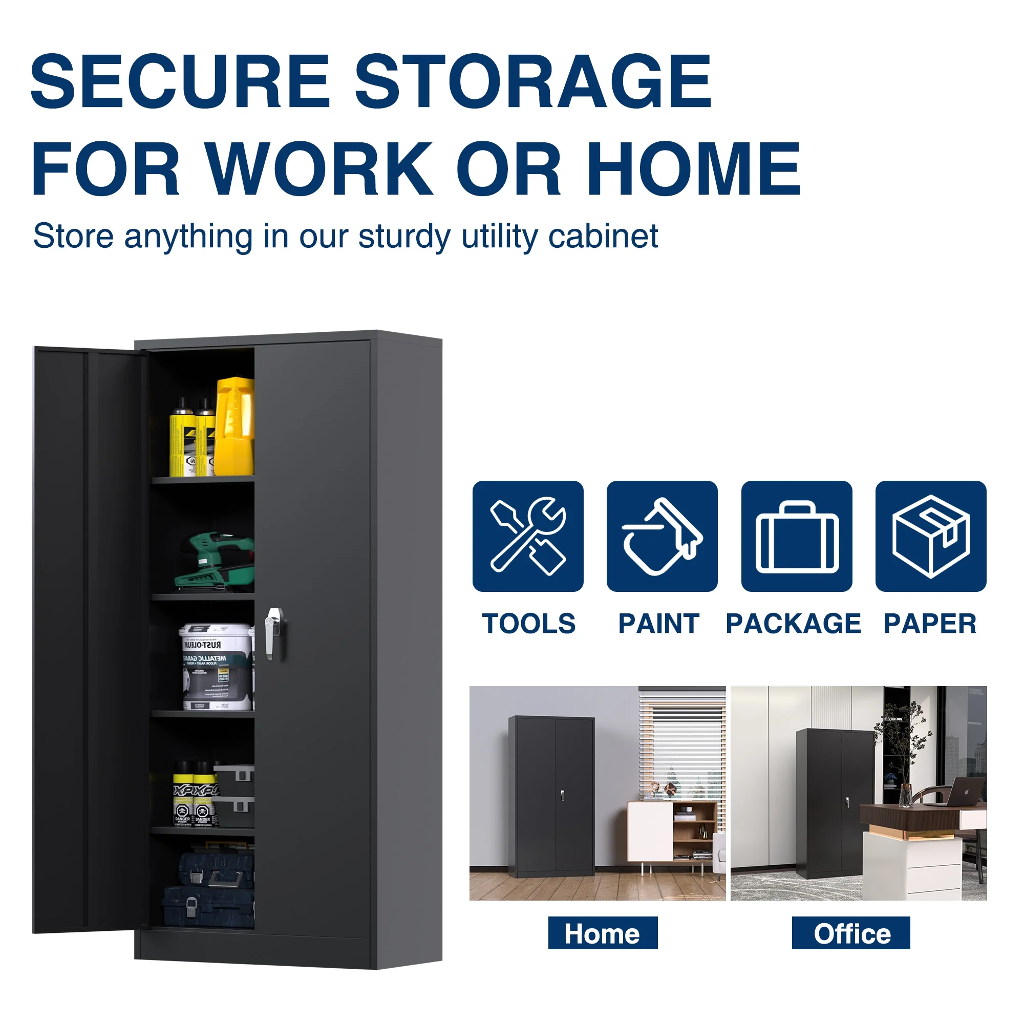 SUPEER Metal Storage Cabinet, Steel Garage Cabinet with Doors and Shelves, School Office Cabinet for Home Office, Garage and Utility Room