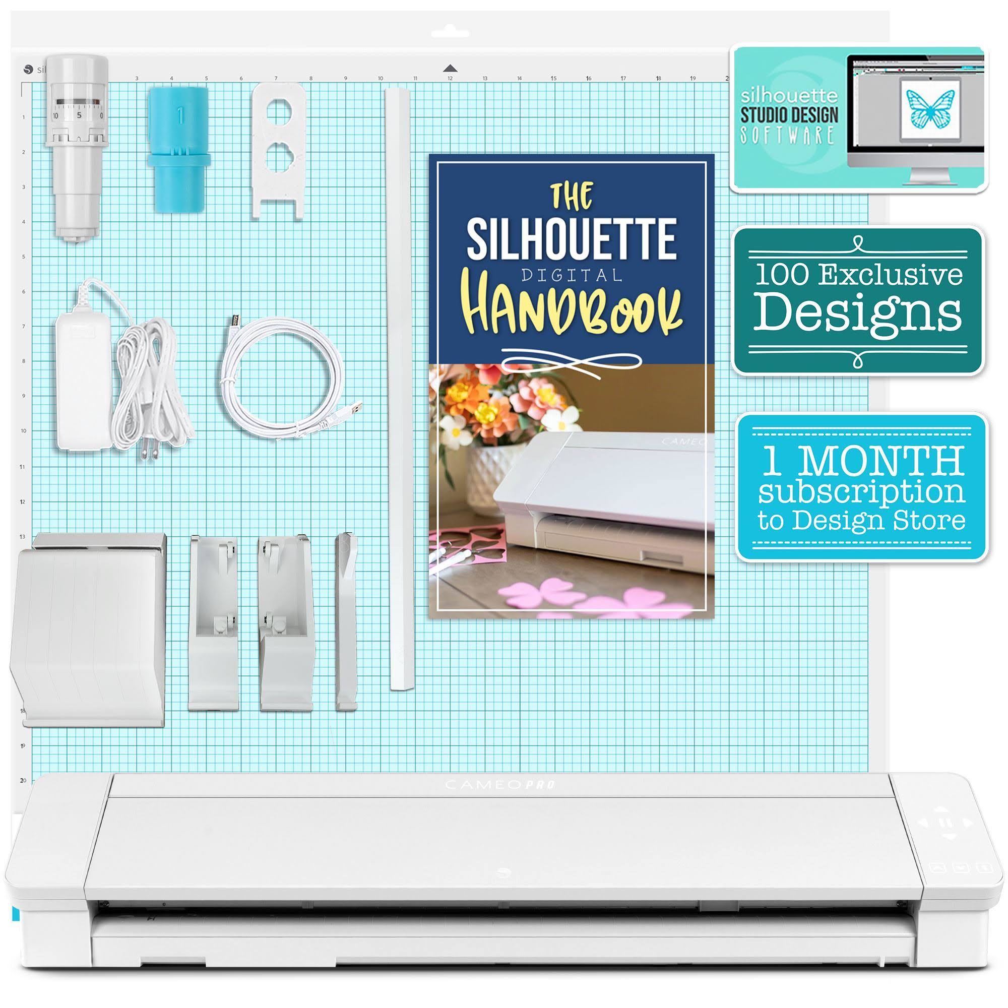 Silhouette White Cameo 4 Pro - 24x22 w/ Autoblade, Mat, Roll Feeder