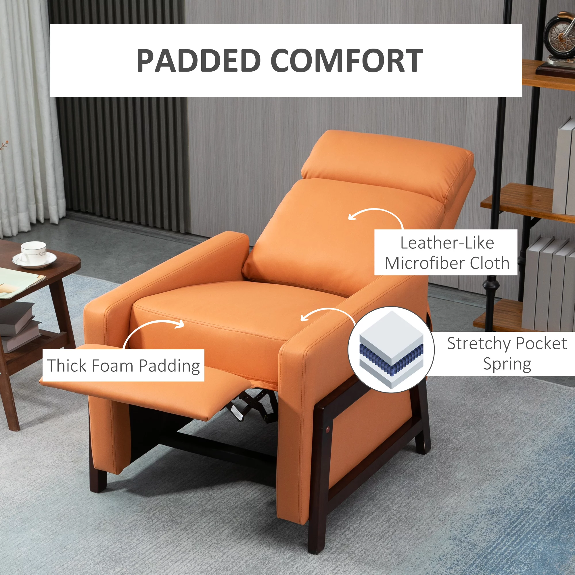 HOMCOM Manual Recliner Chair for Living Room Bedroom, Reclining Sofa Armchair with Footrest, Orange