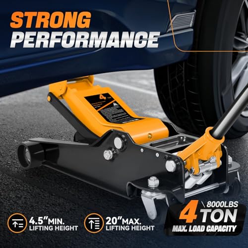 Auto Dynasty 4 Ton Low Profile Floor Jack, Heavy Duty Steel Hydraulic Car Jack with Dual Pistons Quick Lift Pump, Hydraulic Racing Floor Jack