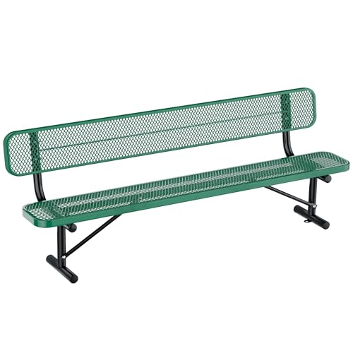 8FT Heavy Duty Park Bench with Back Portable Frame, Outdoor Metal Park Bench with Backrest, Steel Mesh Outdoor Bench for Garden, Lawn, Patio, Porch